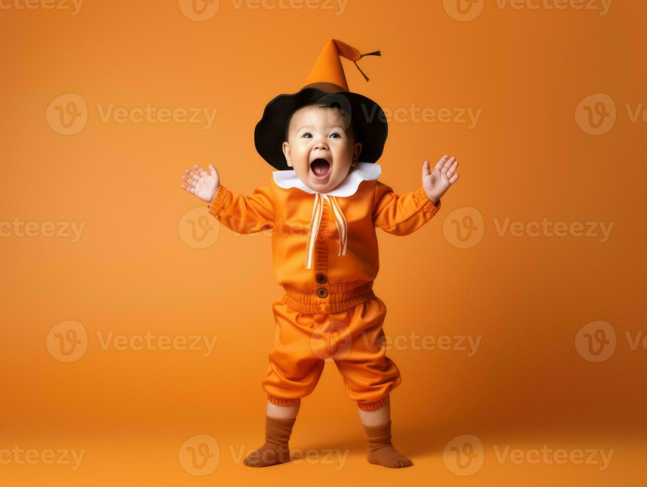Kid in a Halloween costume with a playful pose AI Generative photo