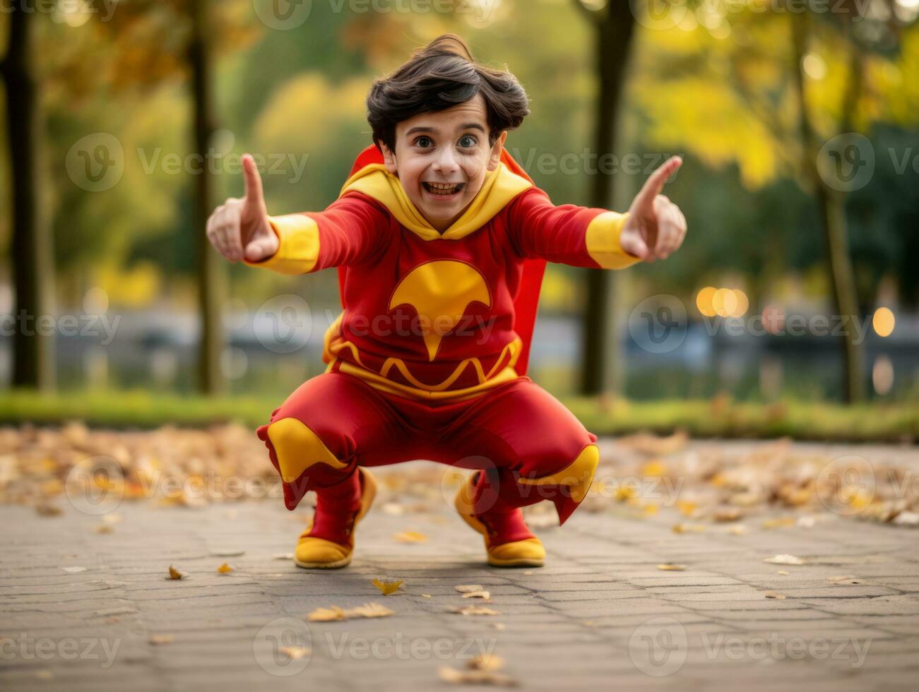 Kid in a Halloween costume with a playful pose AI Generative photo