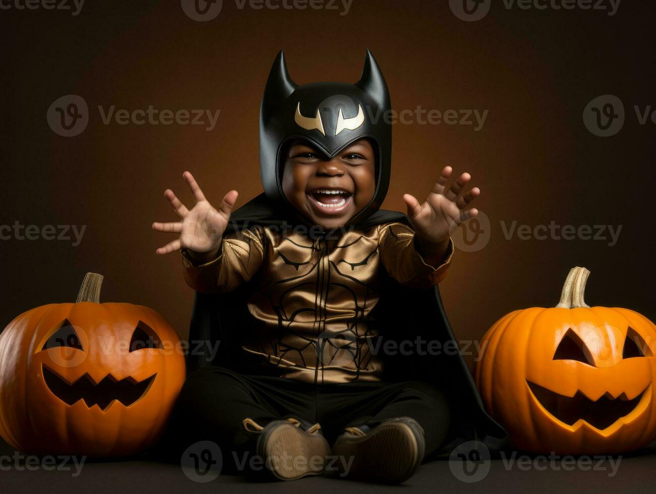 Kid in a Halloween costume with a playful pose AI Generative photo