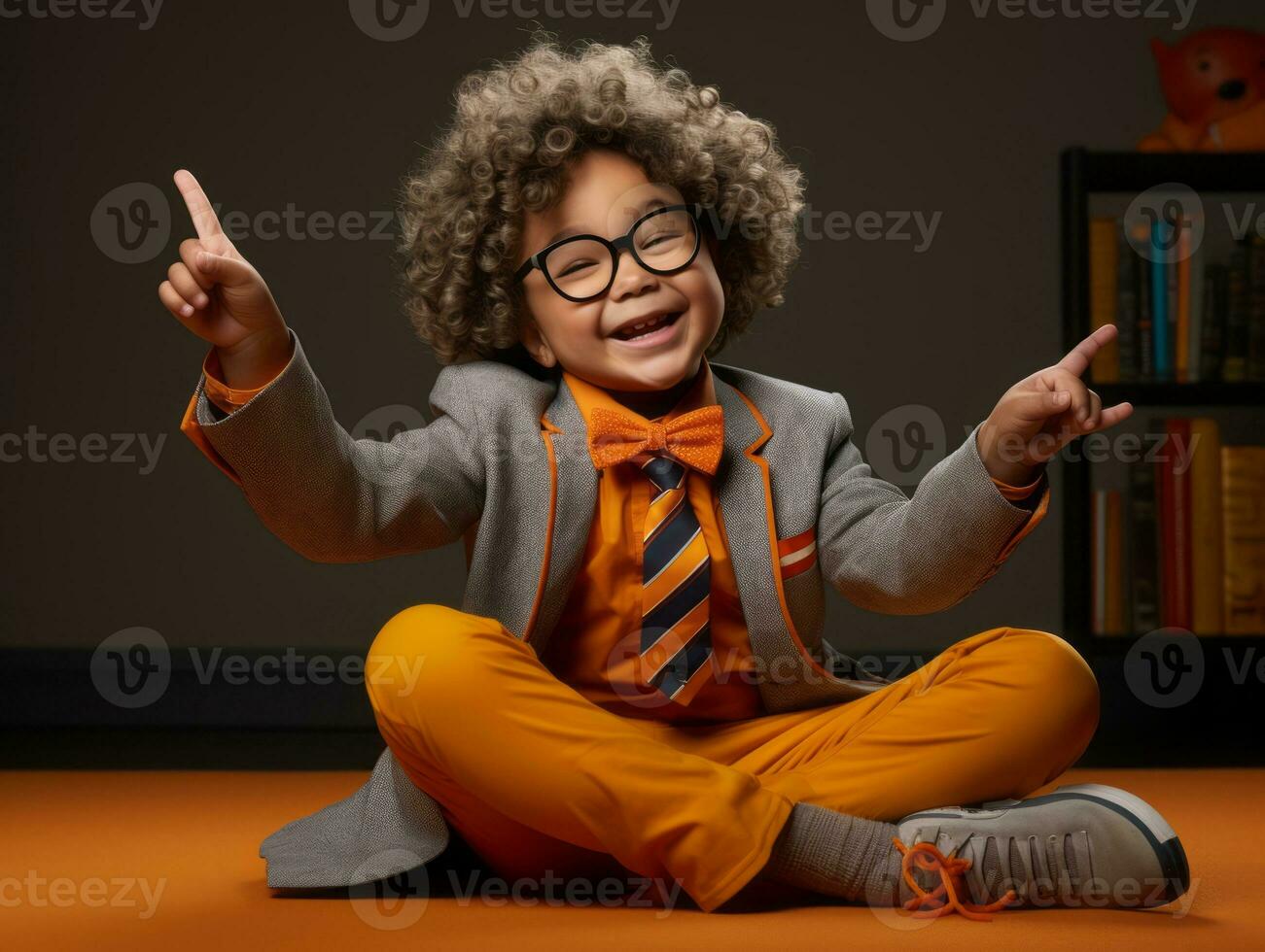 Kid in a Halloween costume with a playful pose AI Generative photo