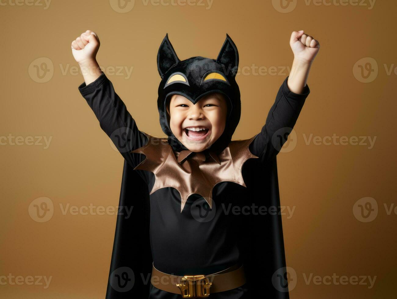 Kid in a Halloween costume with a playful pose AI Generative photo
