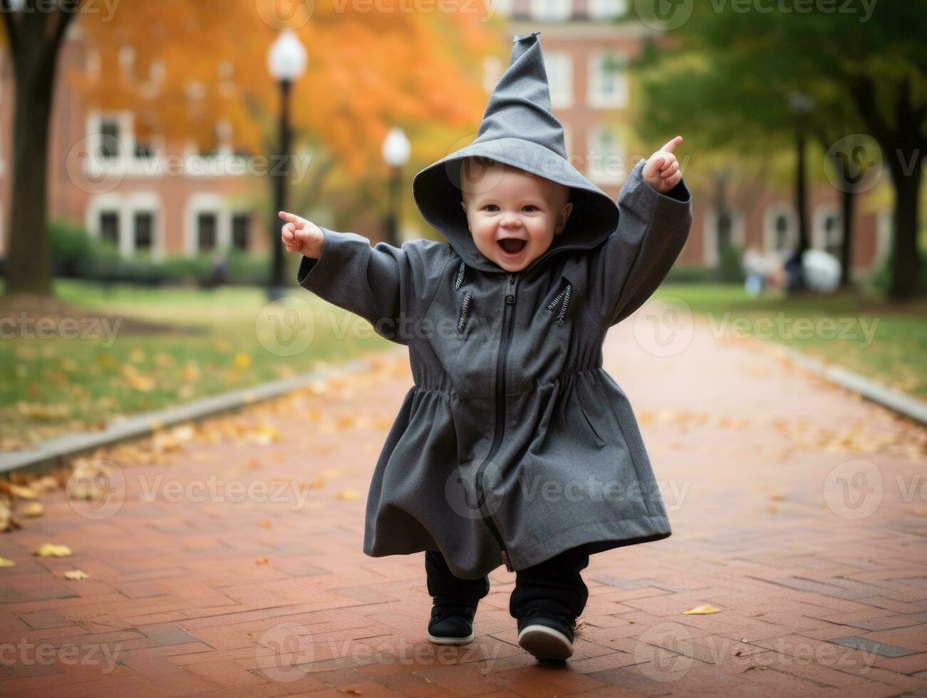 Kid in a Halloween costume with a playful pose AI Generative photo