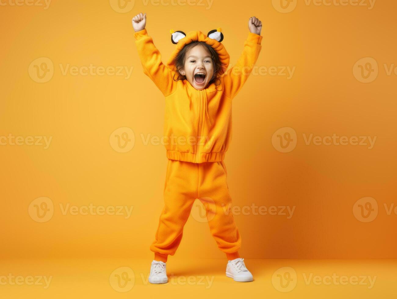 Kid in a Halloween costume with a playful pose AI Generative photo