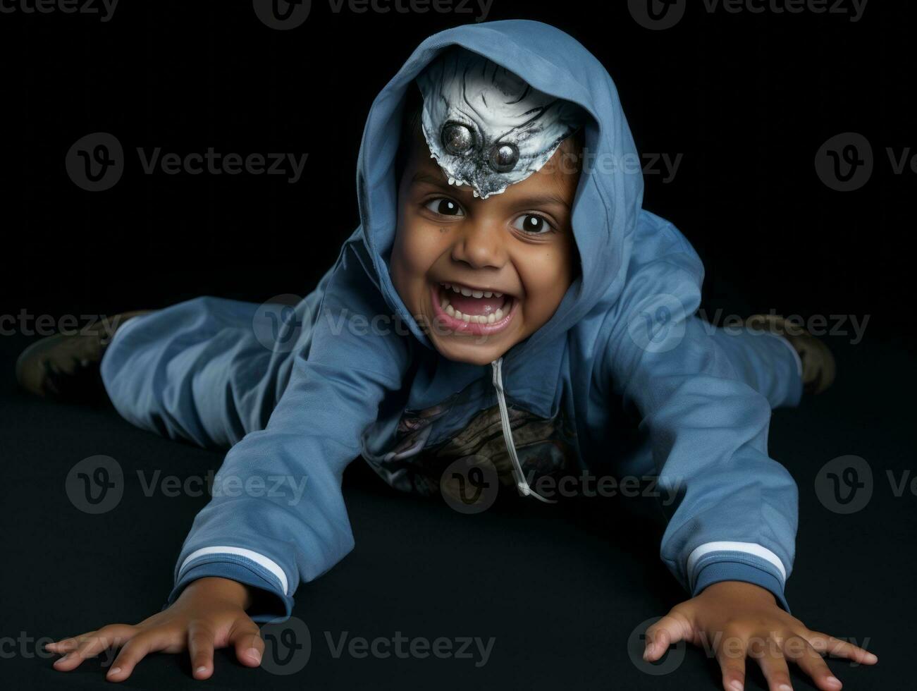 Kid in a Halloween costume with a playful pose AI Generative photo