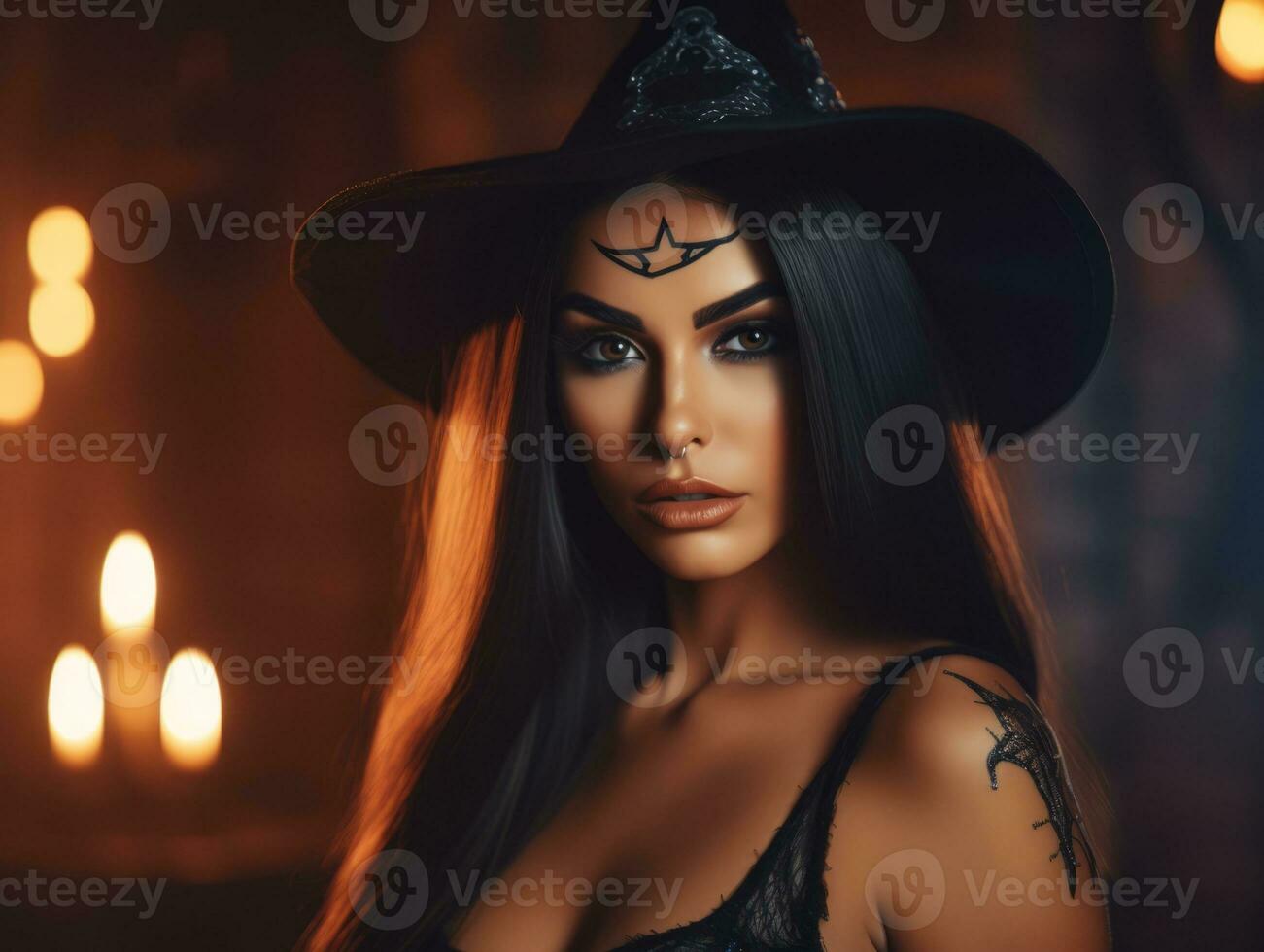 Woman dressed as a witch for Halloween AI Generative photo