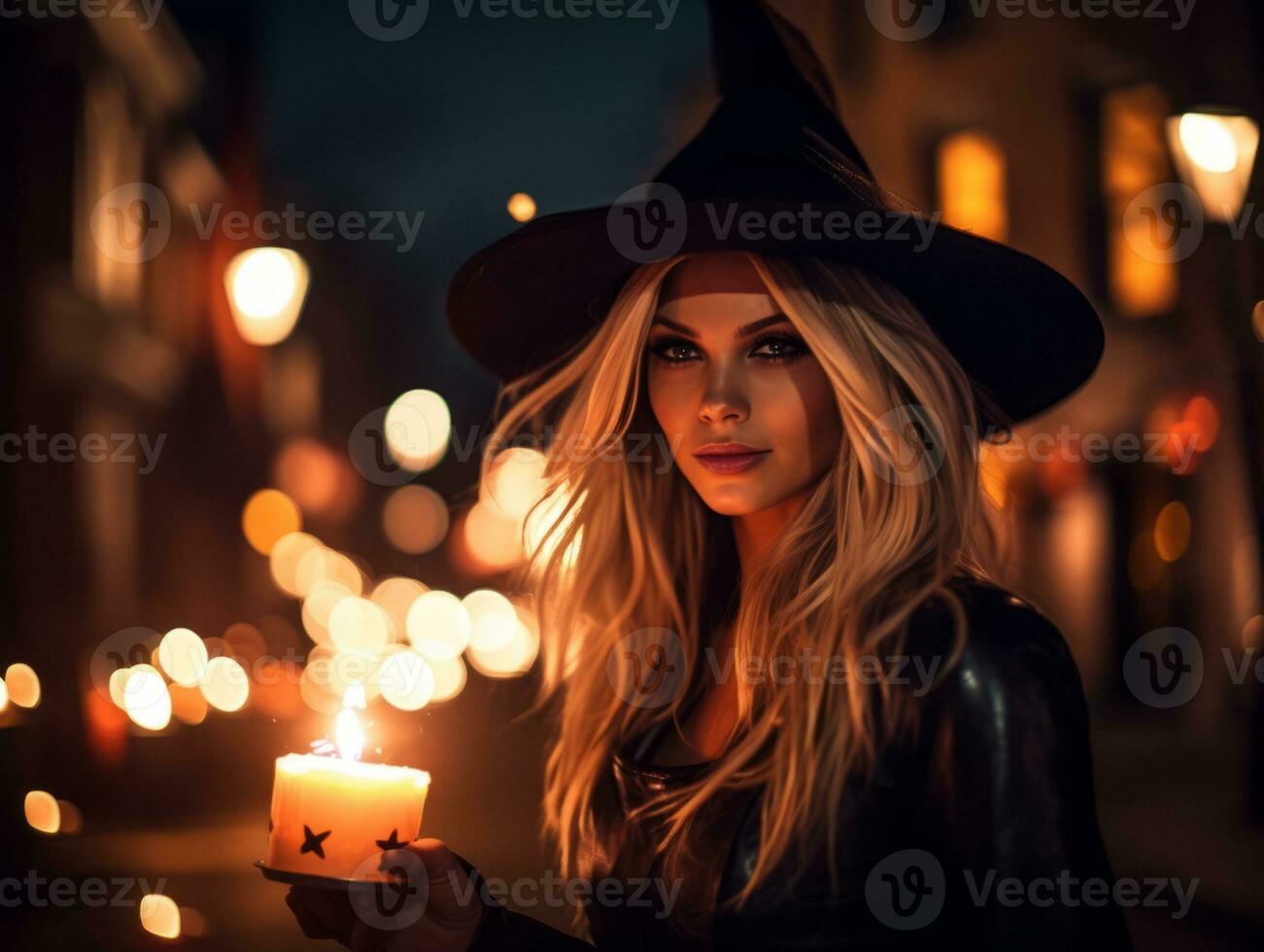 Woman dressed as a witch for Halloween AI Generative photo