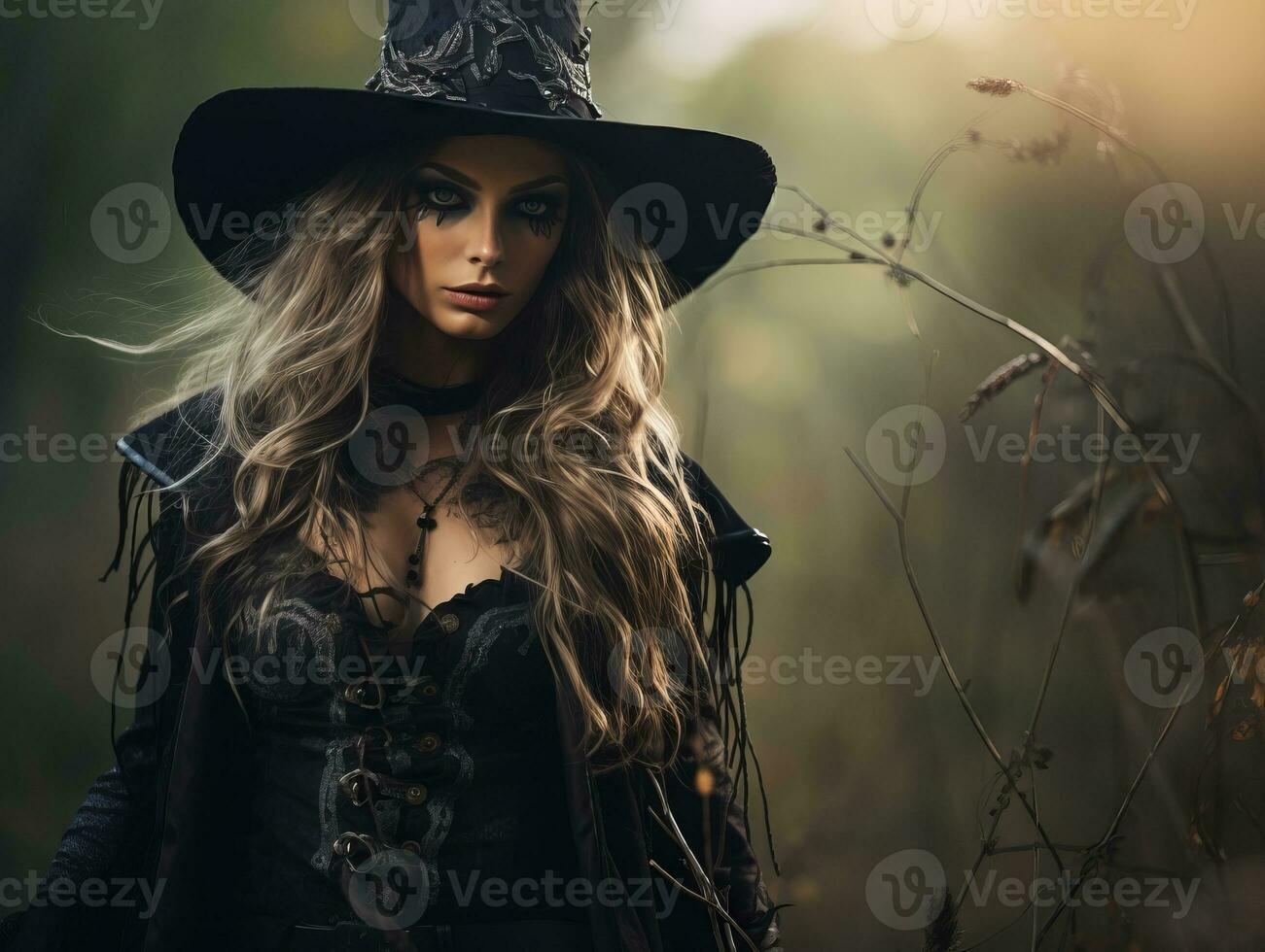 Woman dressed as a witch for Halloween AI Generative photo