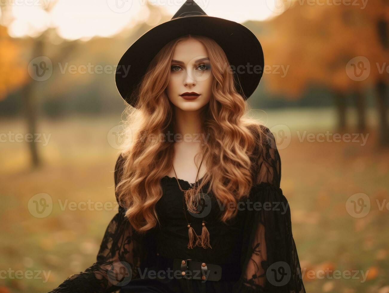 Woman dressed as a witch for Halloween AI Generative photo