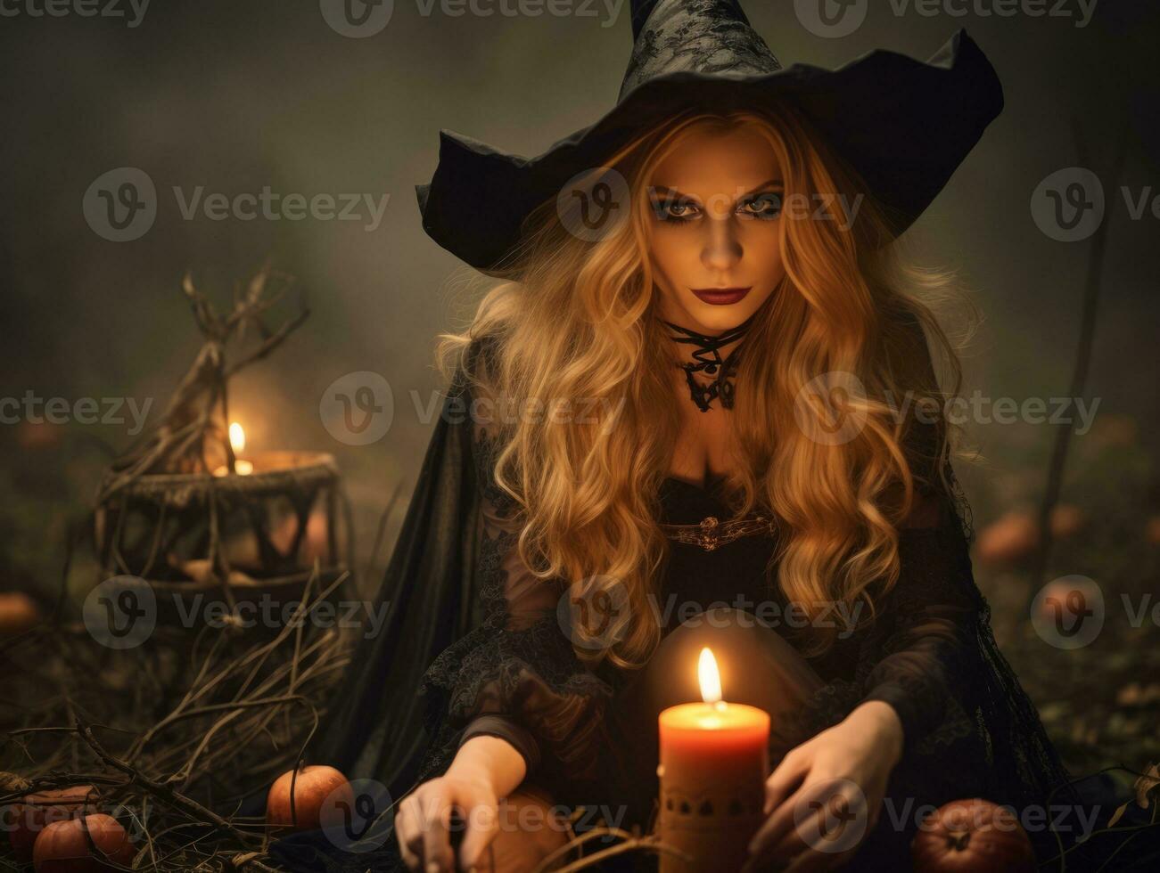 Woman dressed as a witch for Halloween AI Generative photo