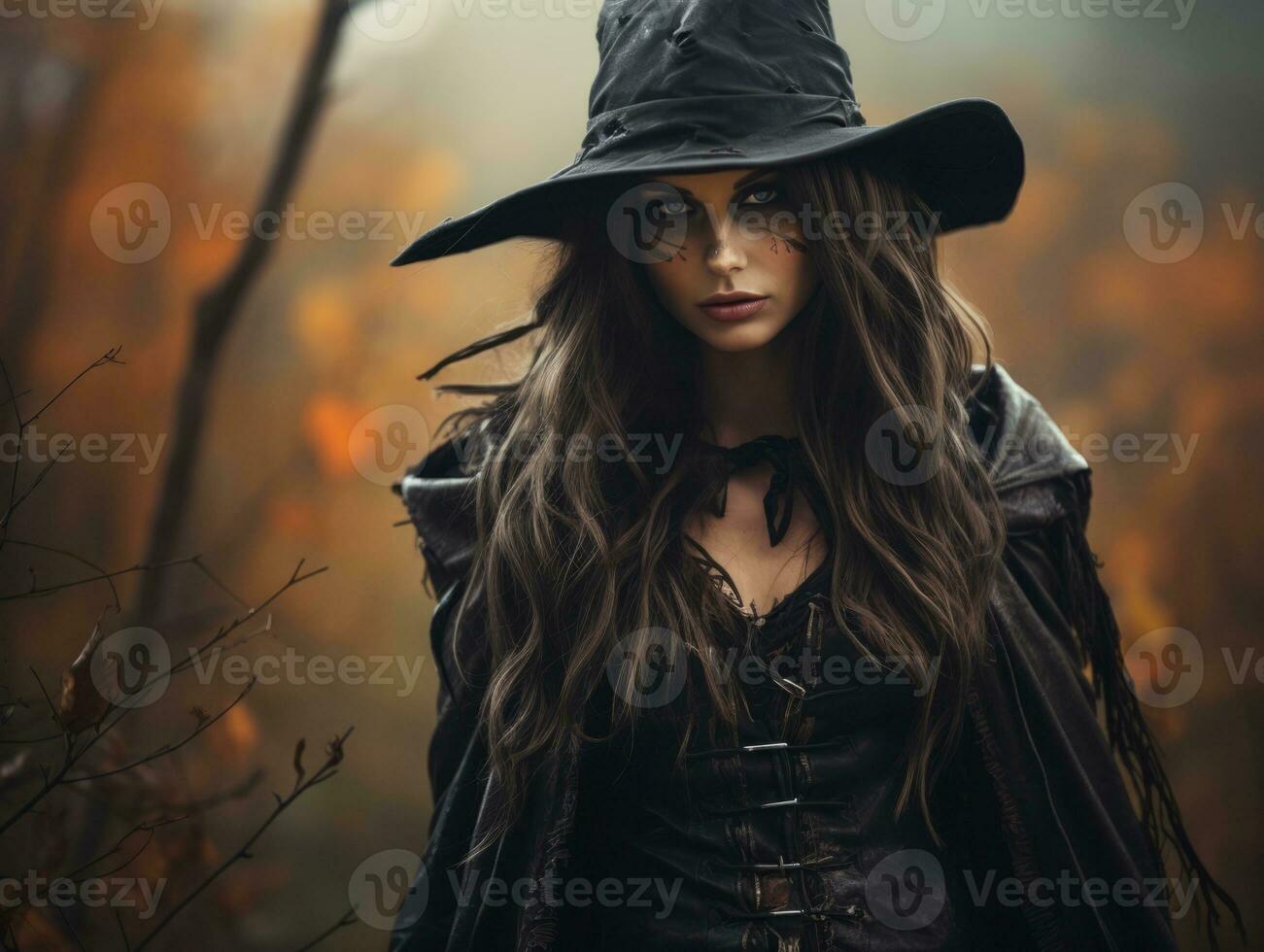 Woman dressed as a witch for Halloween AI Generative photo