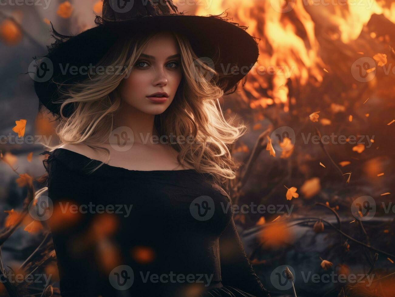 Woman dressed as a witch for Halloween AI Generative photo