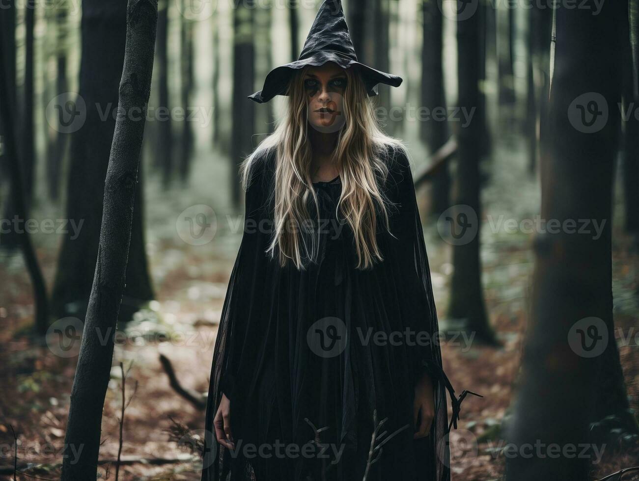 Woman dressed as a witch for Halloween AI Generative photo