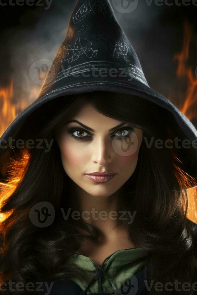 Woman dressed as a witch for Halloween AI Generative photo