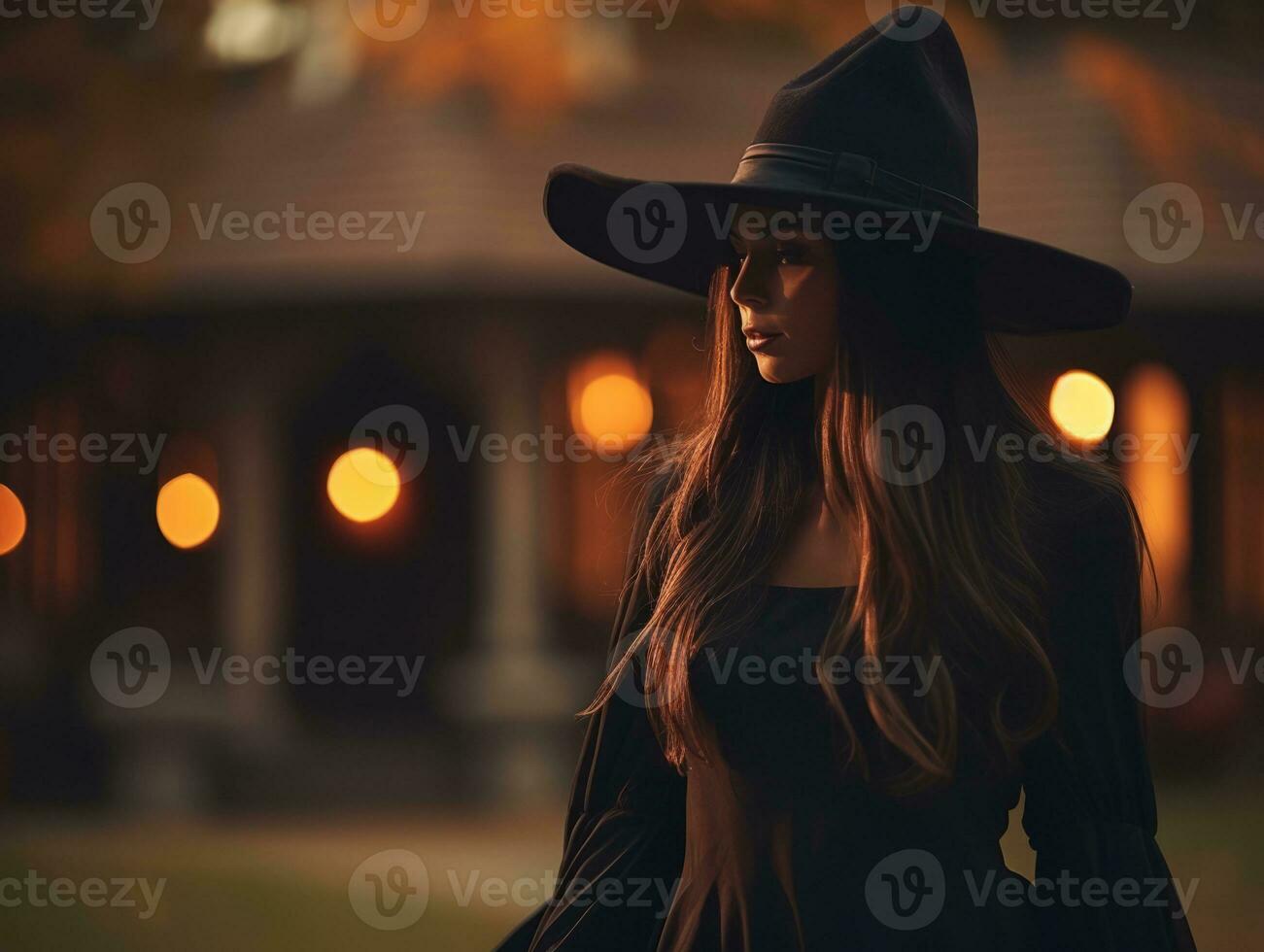 Woman dressed as a witch for Halloween AI Generative photo