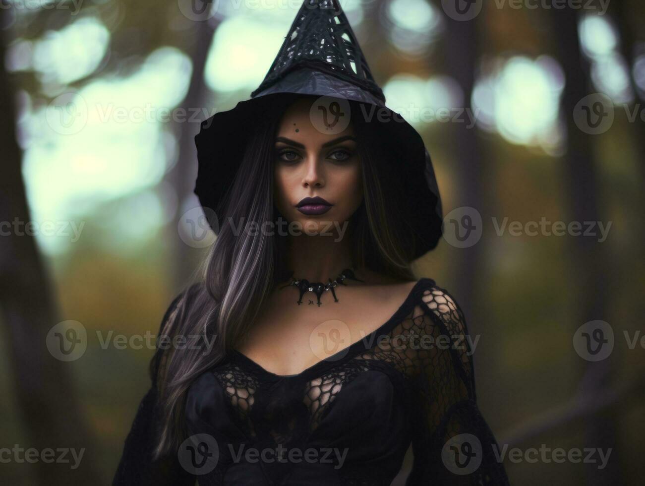 Woman dressed as a witch for Halloween AI Generative photo