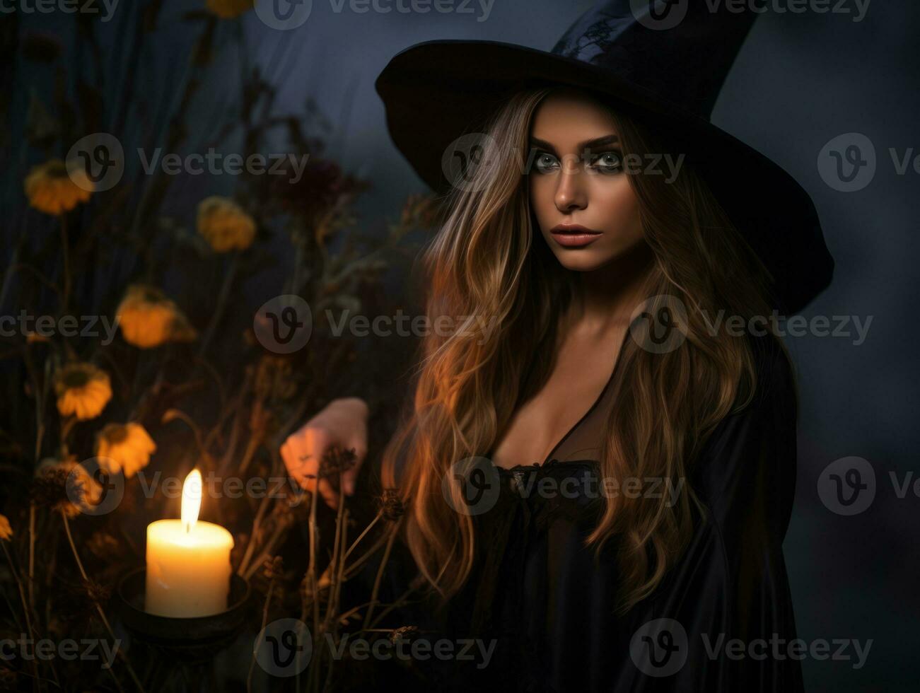 Woman dressed as a witch for Halloween AI Generative photo