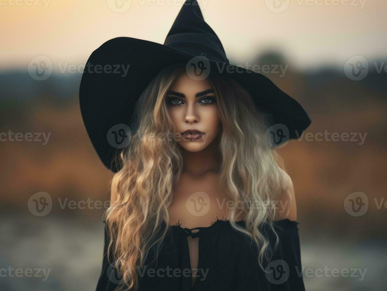 Woman dressed as a witch for Halloween AI Generative photo