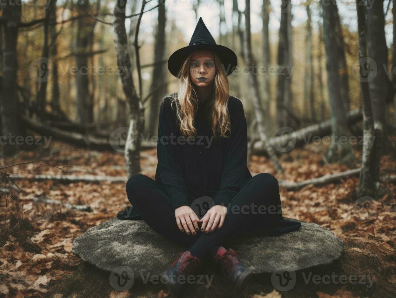 Woman dressed as a witch for Halloween AI Generative photo