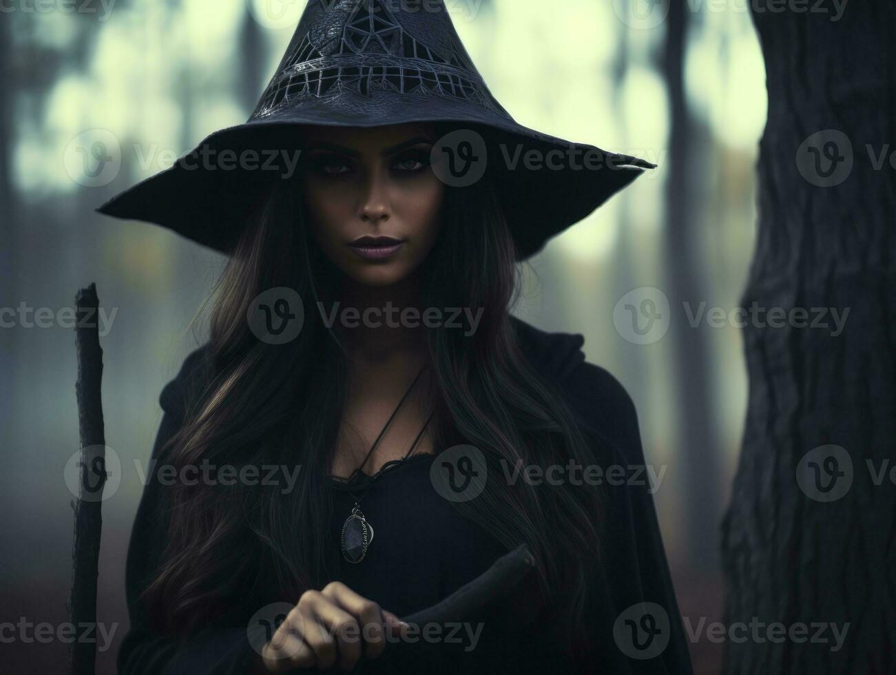 Woman dressed as a witch for Halloween AI Generative photo