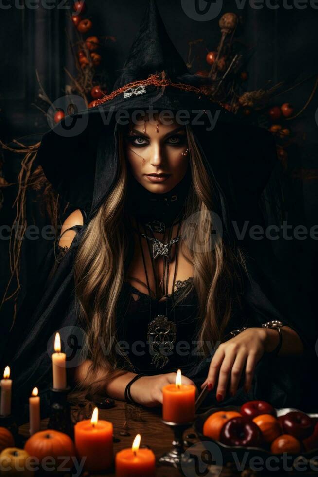 Woman dressed as a witch for Halloween AI Generative photo