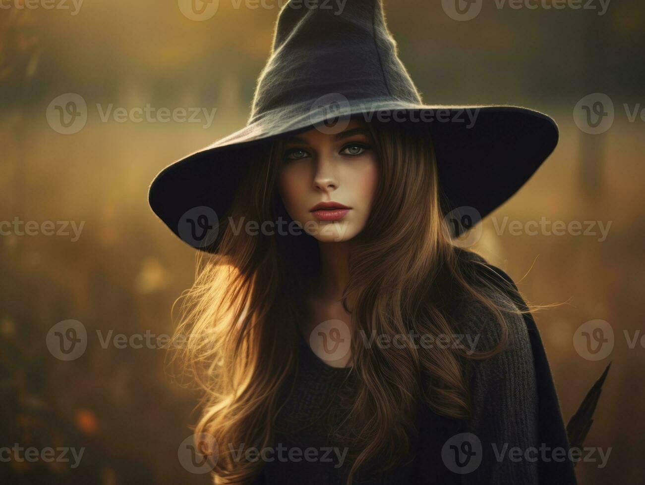 mujer vestido como un bruja para Víspera de Todos los Santos ai generativo foto