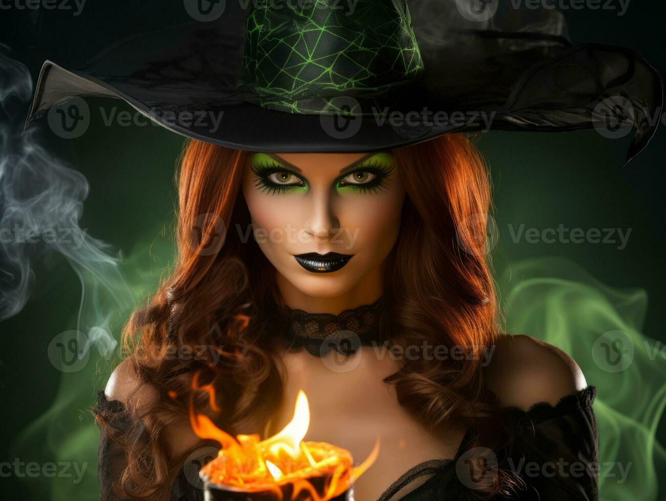 Woman dressed as a witch for Halloween AI Generative photo