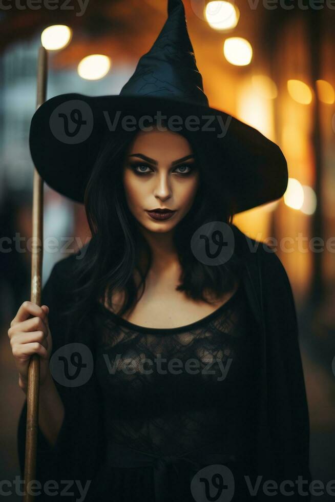 Woman dressed as a witch for Halloween AI Generative photo