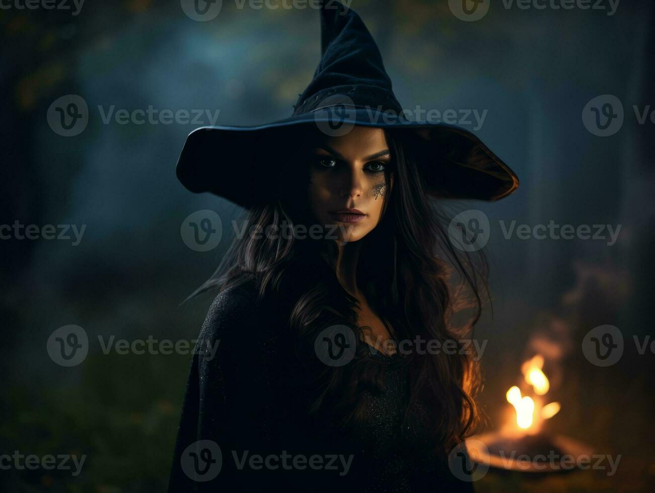 Woman dressed as a witch for Halloween AI Generative photo