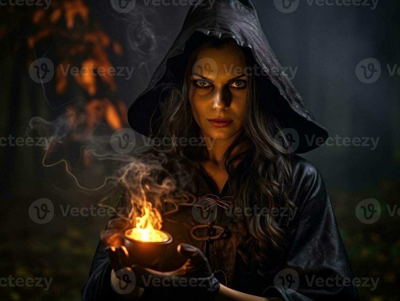 Woman dressed as a witch for Halloween AI Generative photo