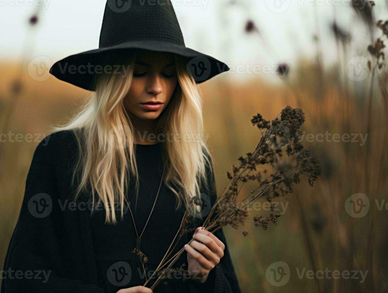 Woman dressed as a witch for Halloween AI Generative photo