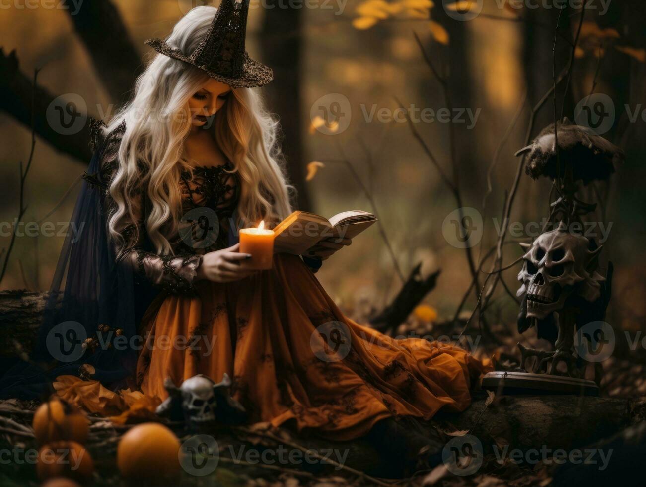 Woman dressed as a witch for Halloween AI Generative photo
