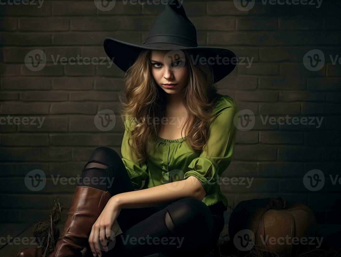 Woman dressed as a witch for Halloween AI Generative photo