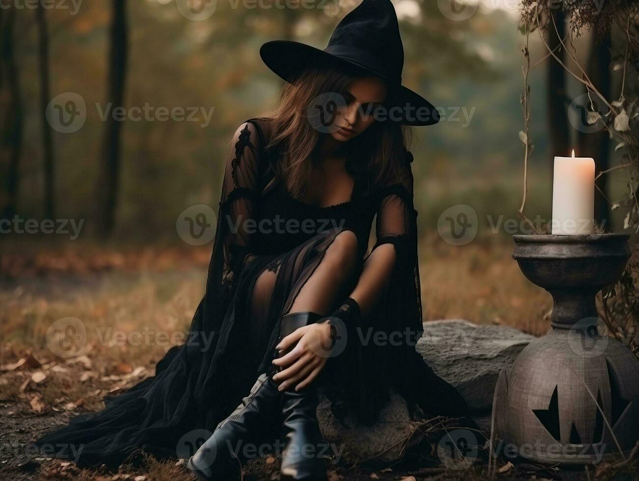 Woman dressed as a witch for Halloween AI Generative photo