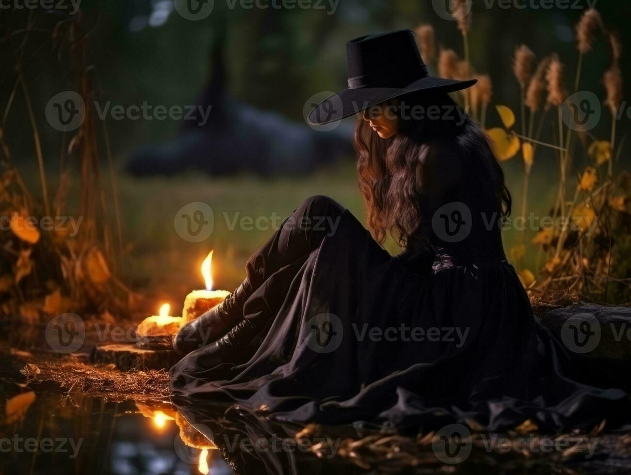 Woman dressed as a witch for Halloween AI Generative photo