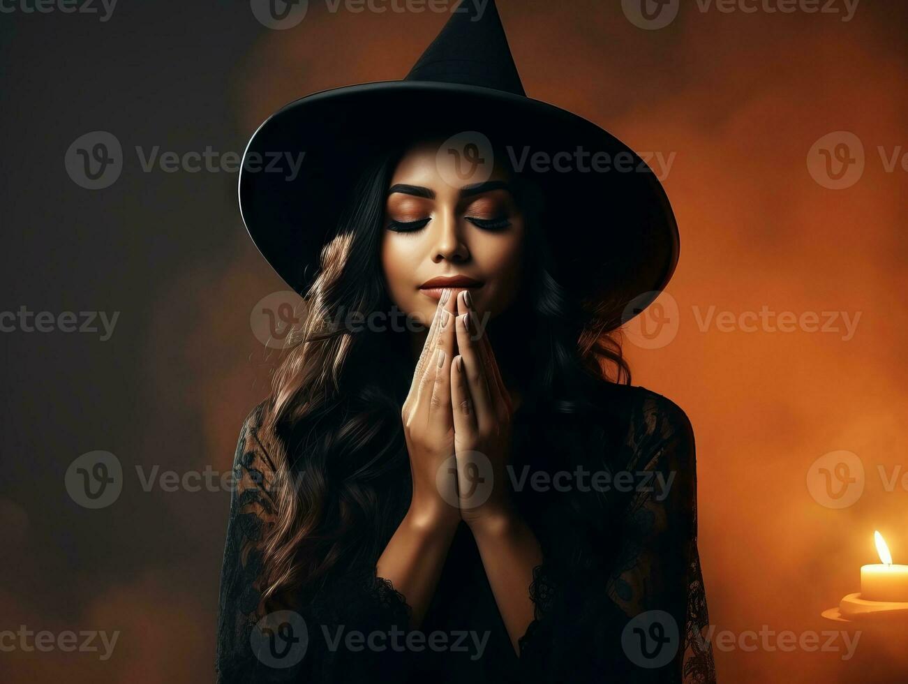 Woman dressed as a witch for Halloween AI Generative photo
