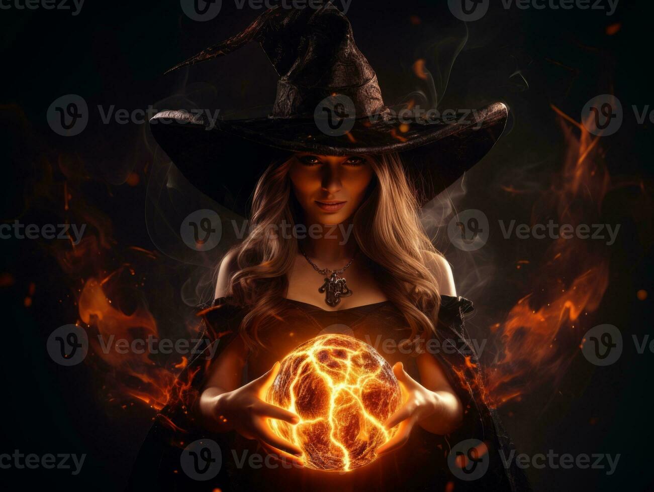 Woman dressed as a witch for Halloween AI Generative photo