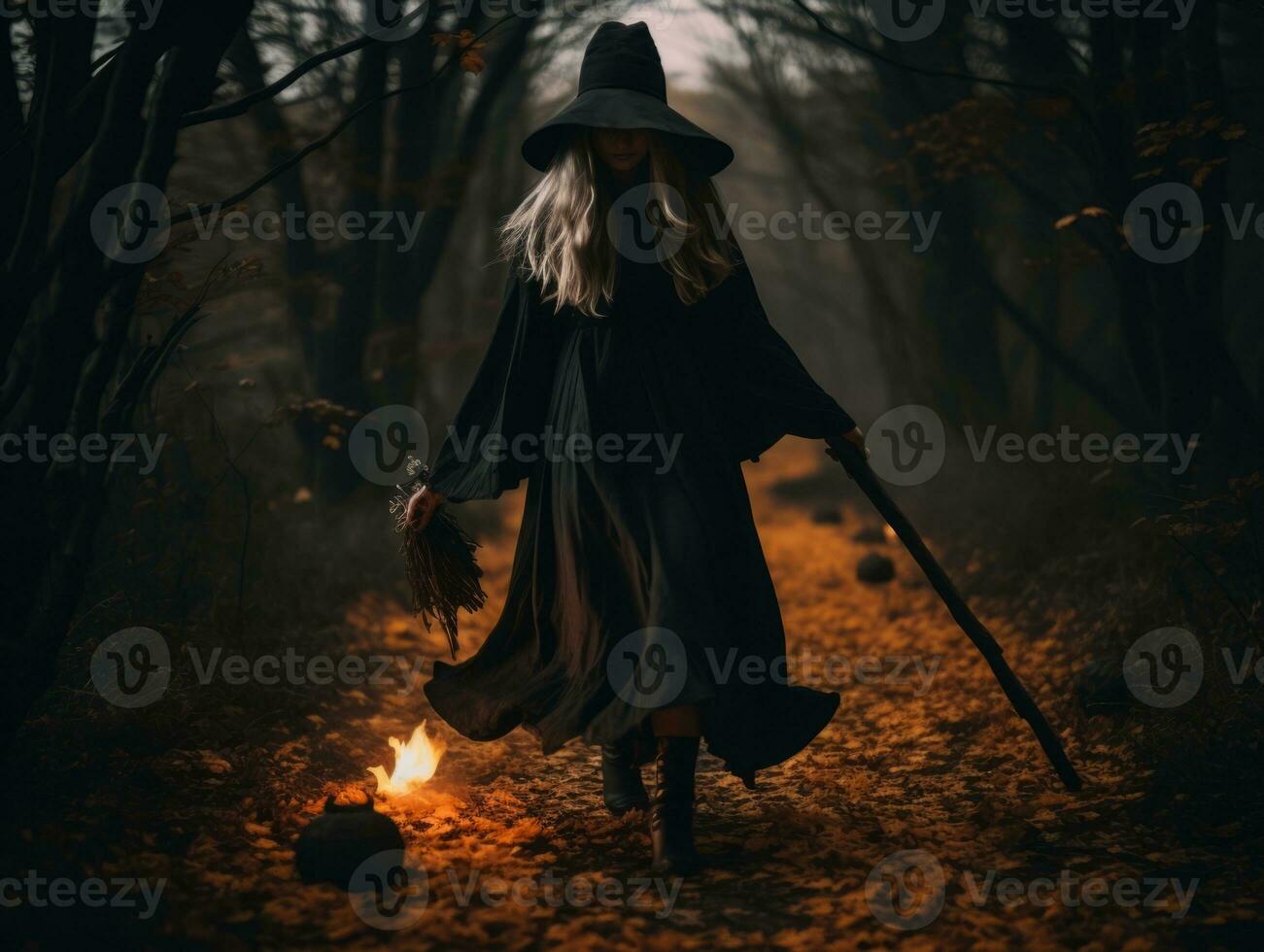 Woman dressed as a witch for Halloween AI Generative photo