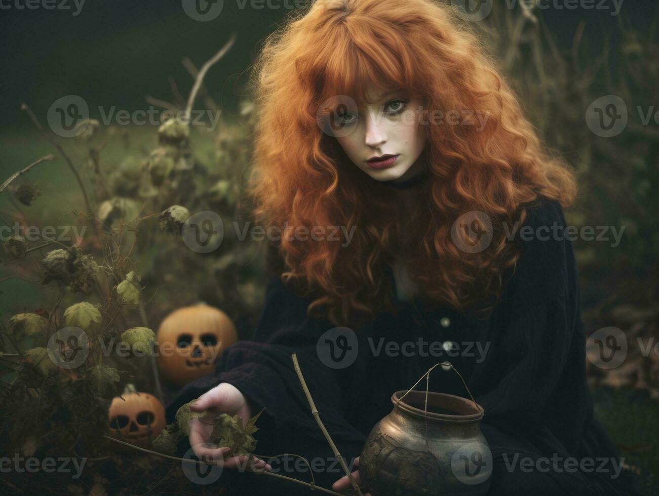 Woman dressed as a witch for Halloween AI Generative photo