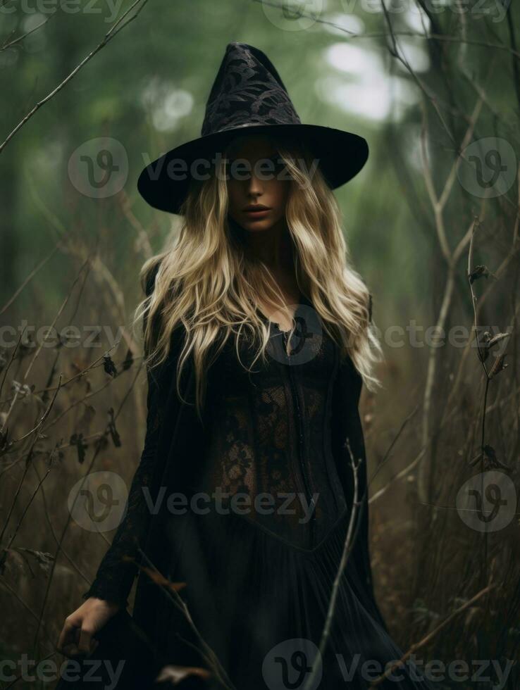 Woman dressed as a witch for Halloween AI Generative photo