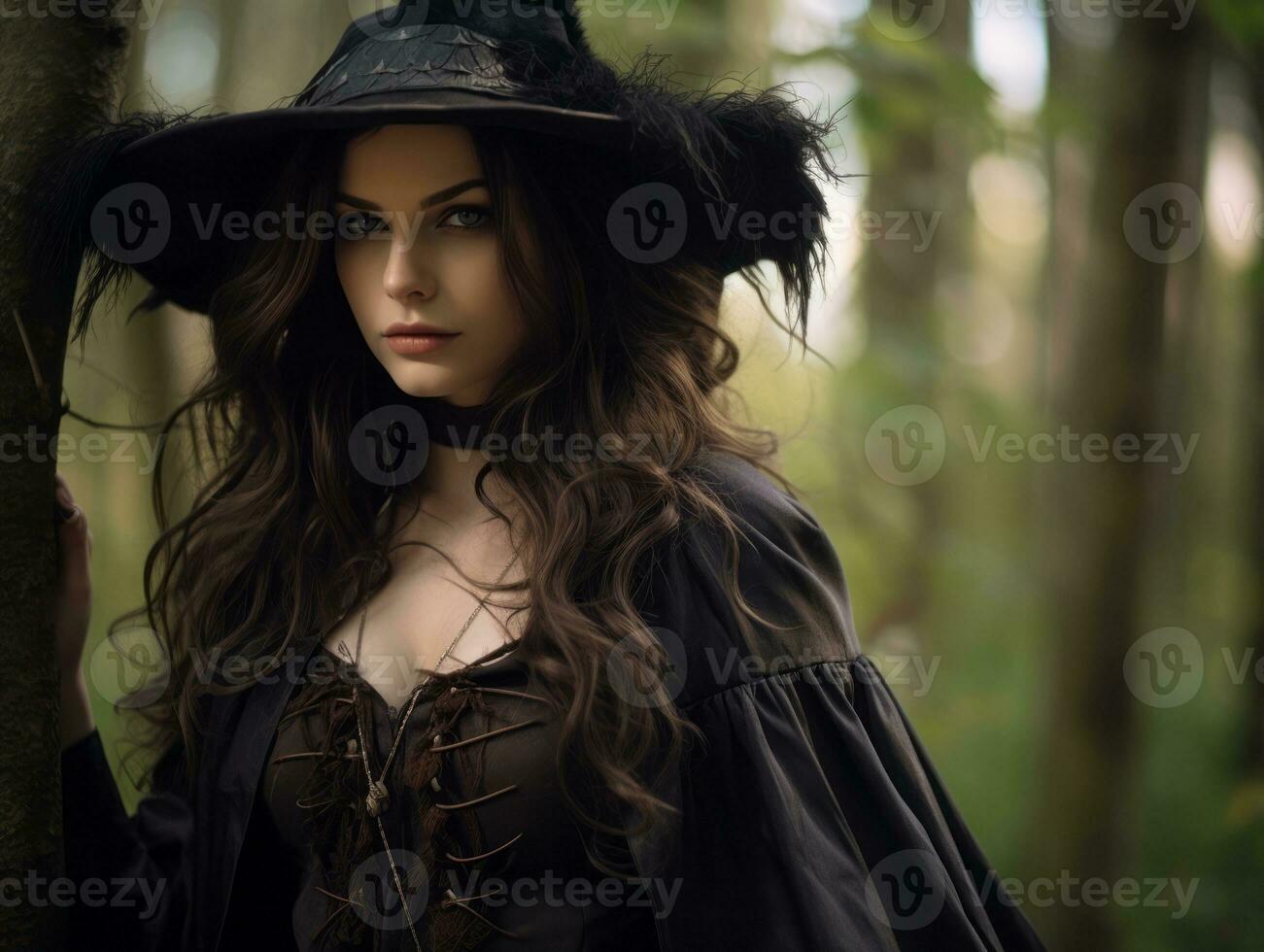 Woman dressed as a witch for Halloween AI Generative photo
