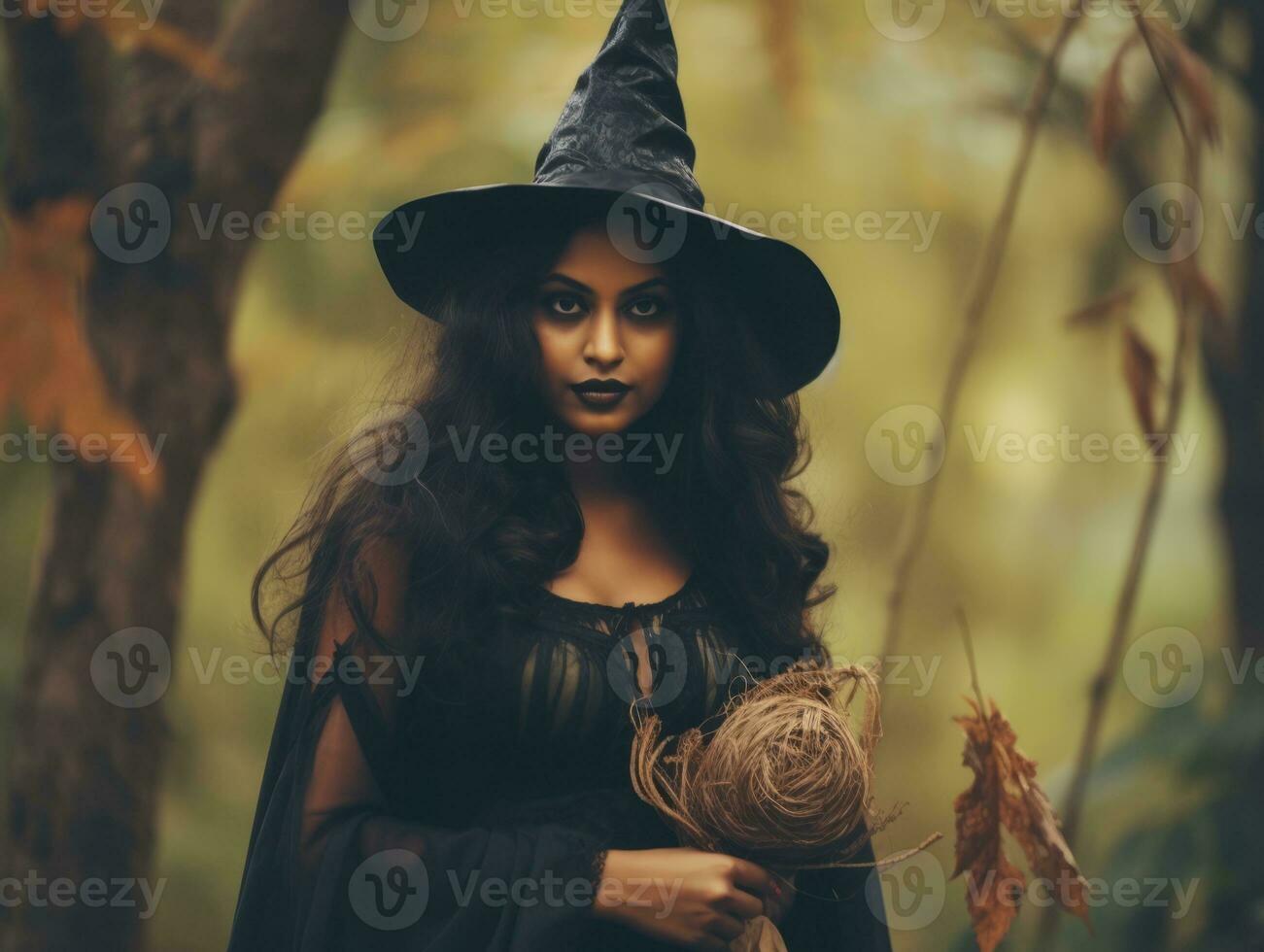 Woman dressed as a witch for Halloween AI Generative photo
