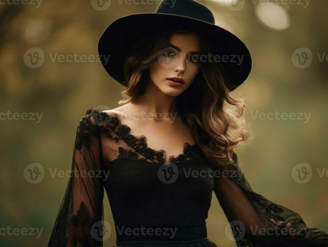 Woman dressed as a witch for Halloween AI Generative photo