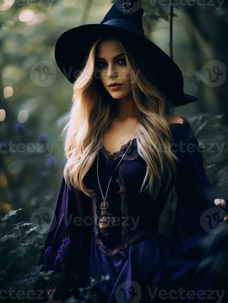 Woman dressed as a witch for Halloween AI Generative photo