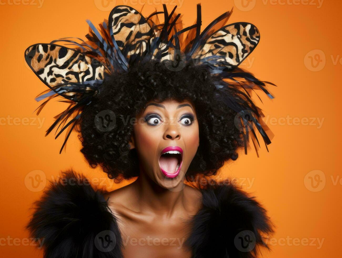 Woman in a Halloween costume with a playful pose AI Generative photo