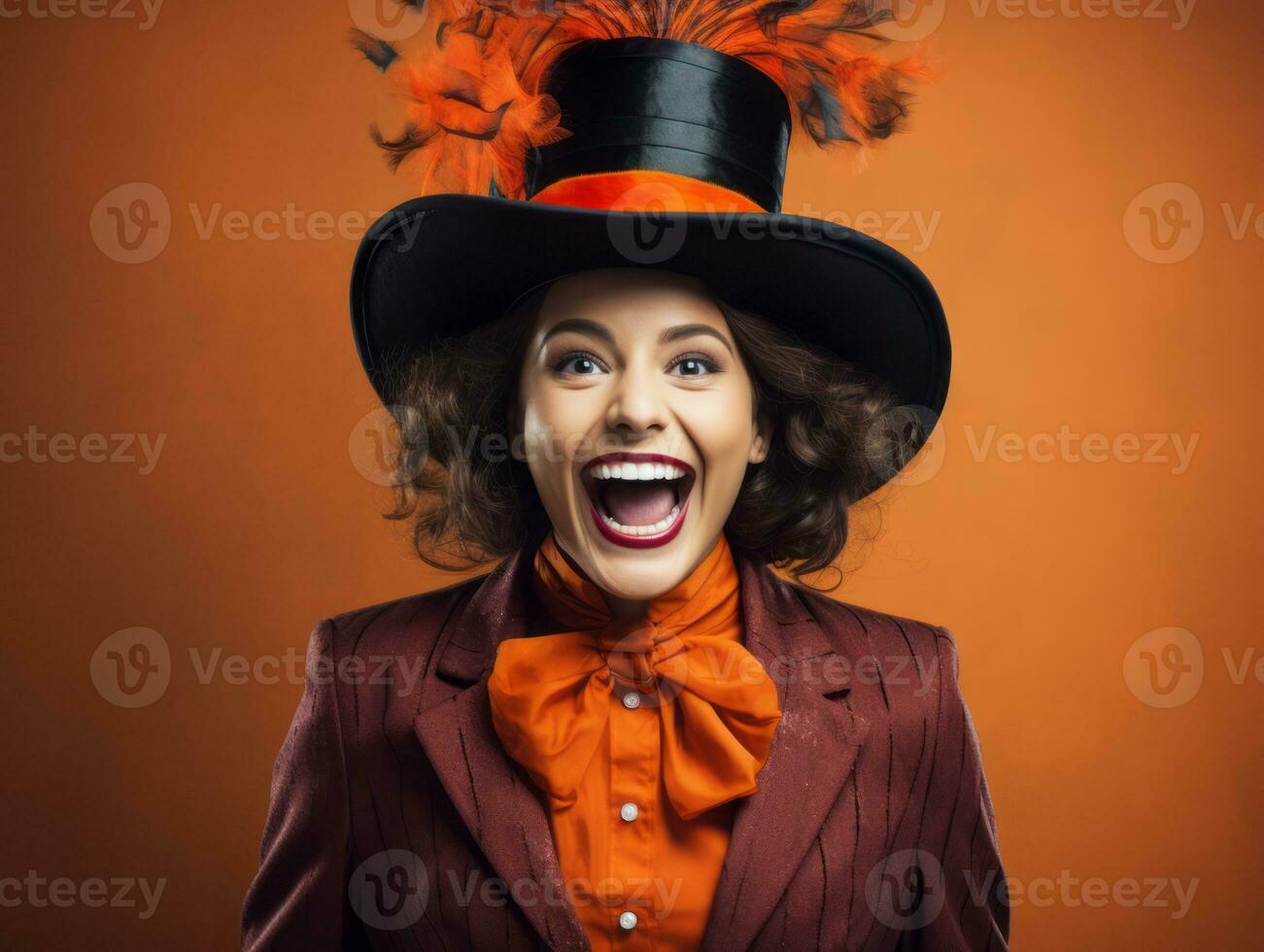 Woman in a Halloween costume with a playful pose AI Generative photo