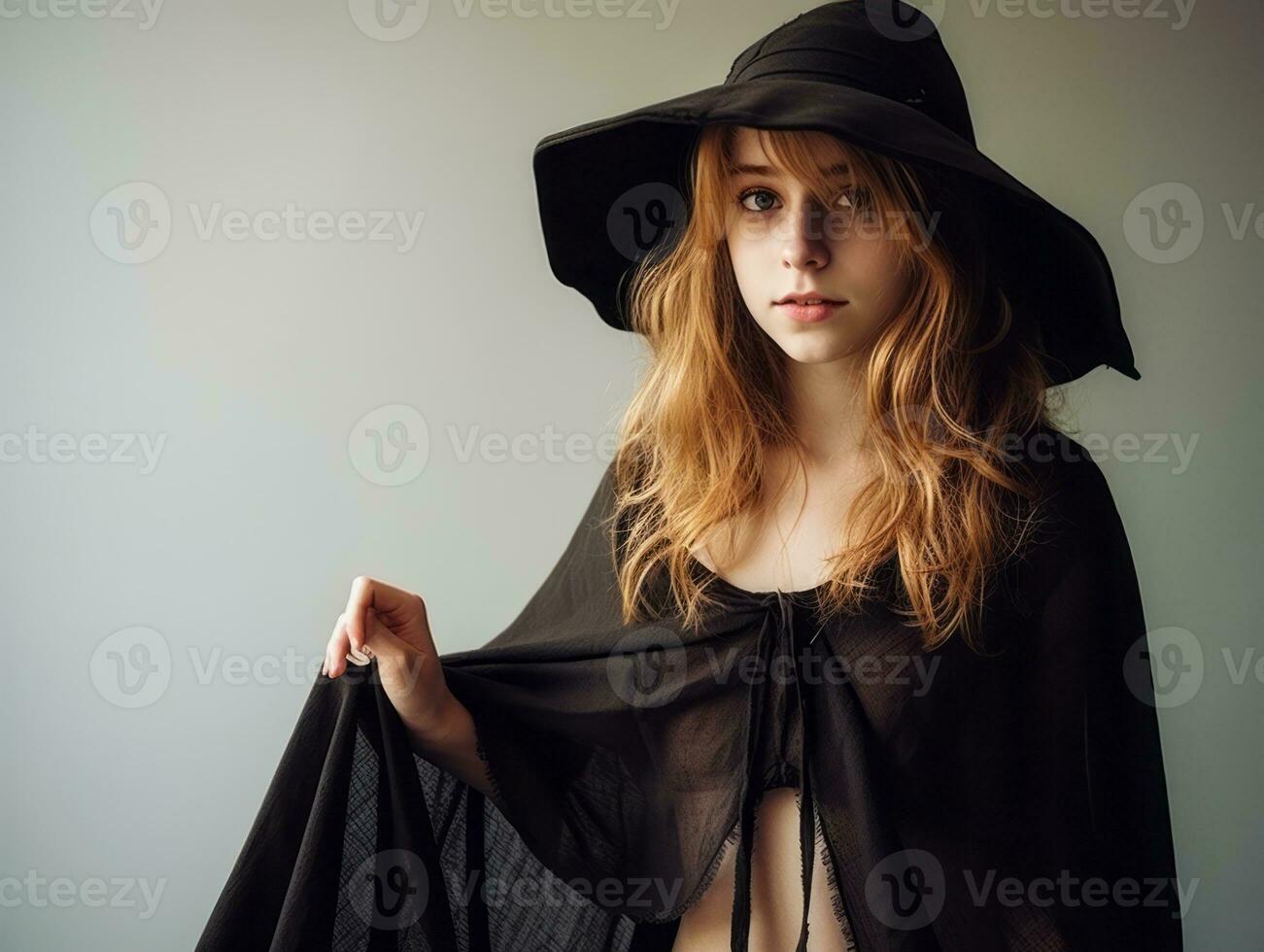 Woman in a Halloween costume with a playful pose AI Generative photo