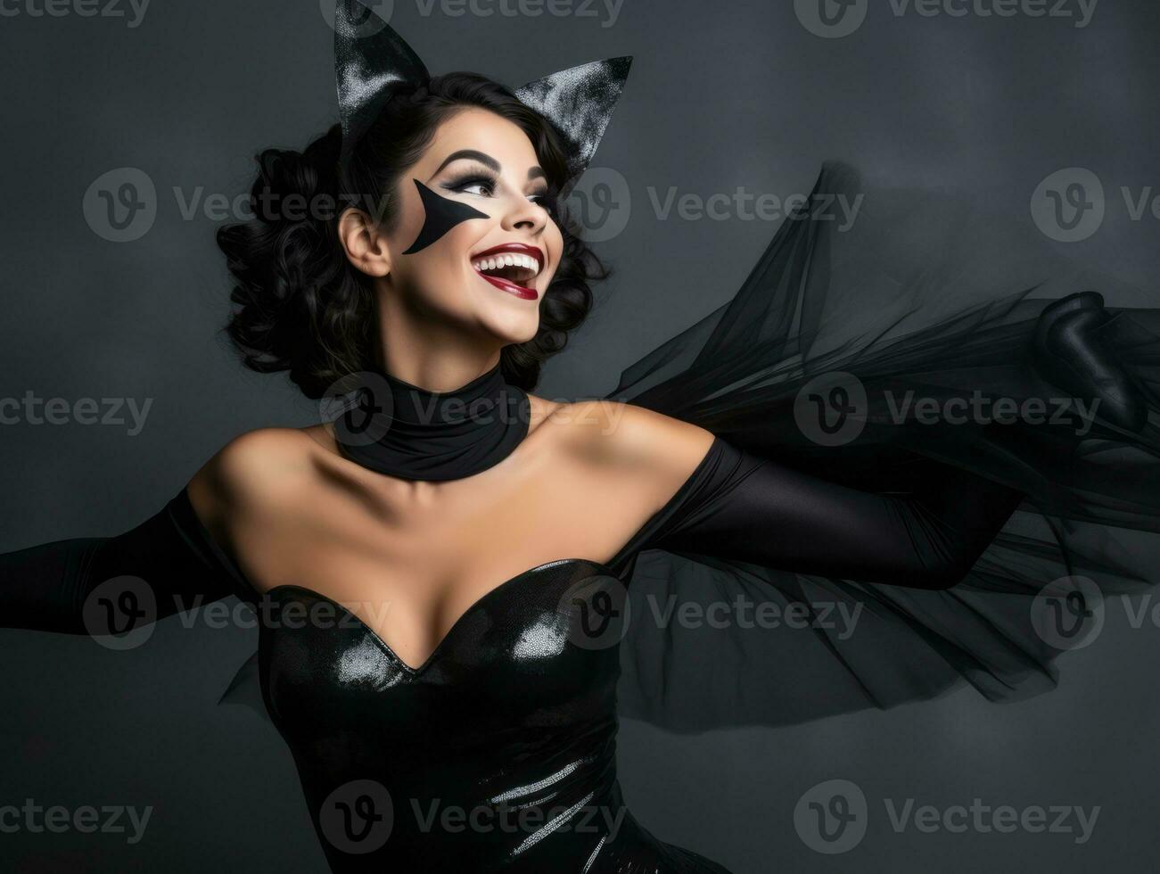 Woman in a Halloween costume with a playful pose AI Generative photo