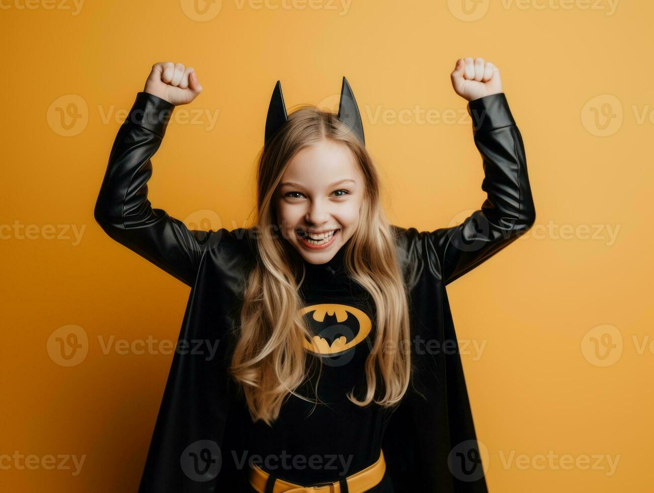 mujer en un Víspera de Todos los Santos disfraz con un juguetón actitud ai generativo foto