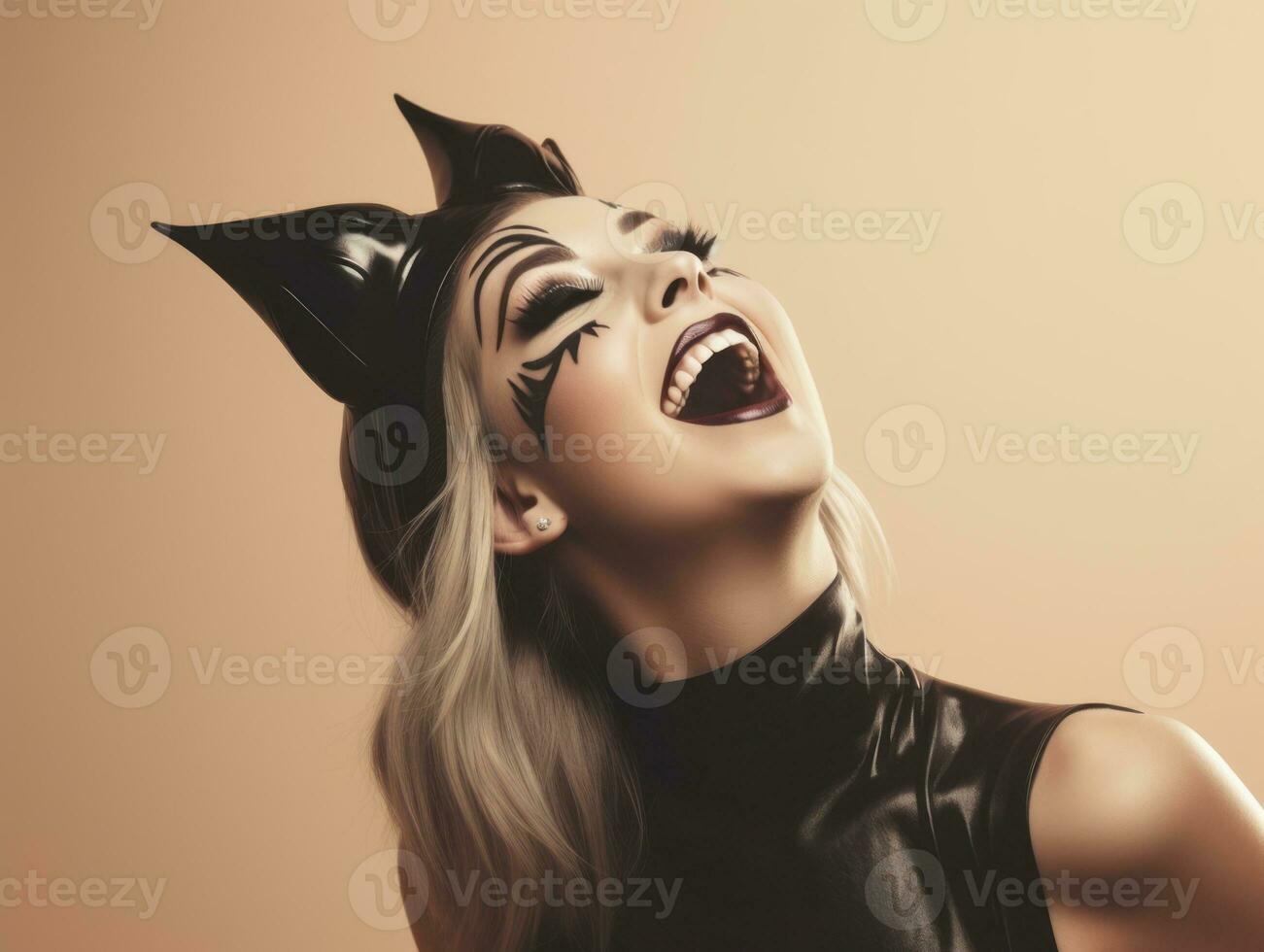 Woman in a Halloween costume with a playful pose AI Generative photo