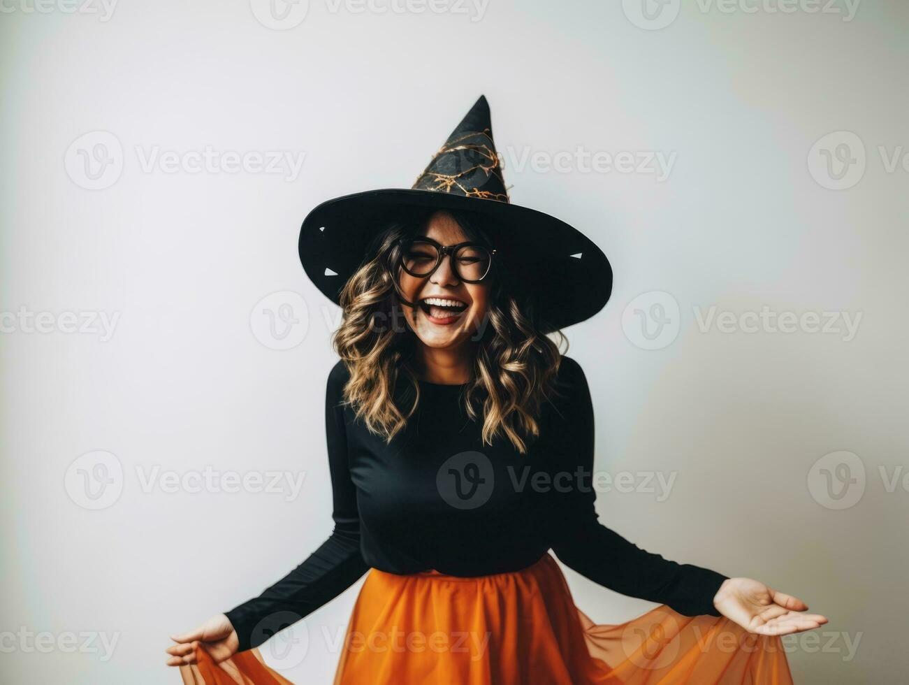 Woman in a Halloween costume with a playful pose AI Generative photo